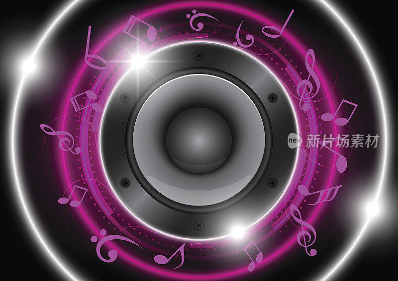 Audio speaker with pink circle technology background